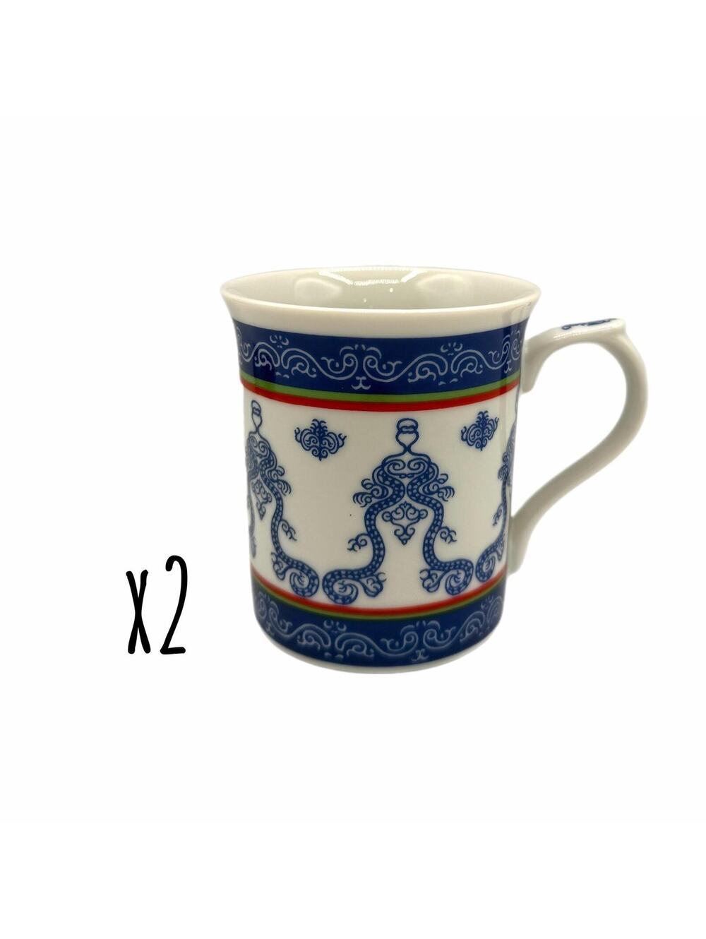 Set of 2 1988 Smithsonian Nanai Embroidered Appliqued Fishskin Robe Coffee Mugs